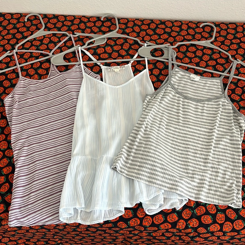 Juniors size XS-S spaghetti strap, stripped, tank top bundle. Used.